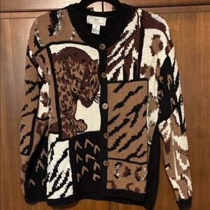 Lisa International Women's Animal Print Cardigan - Black, Brown, White
